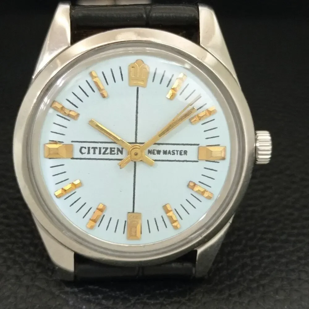 Vintage 1986 Citizen Manual Wound Mens Silver Watch & White accents
